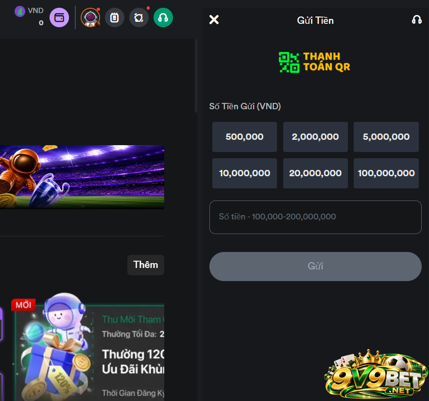Cách nạp tiền V9BET qua internet banking 
