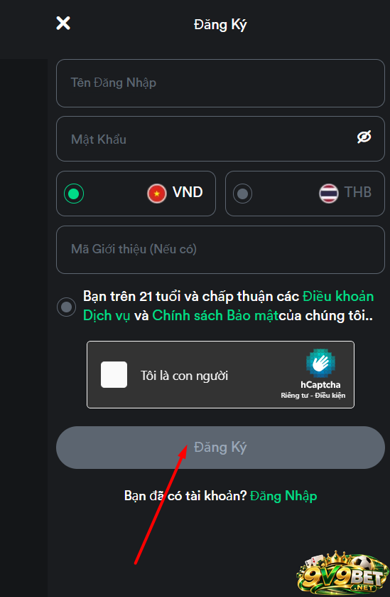 Gửi lệnh đăng ký tài khoản cho nhà cái