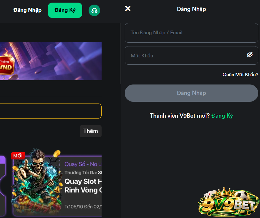 Đăng nhập tài khoản V9BET để tiến hành đổi mật khẩu 