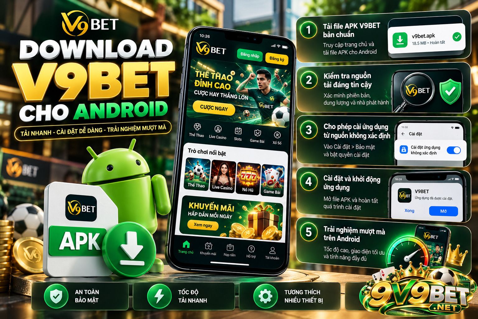 Hướng dẫn download V9BET cho Android an toàn