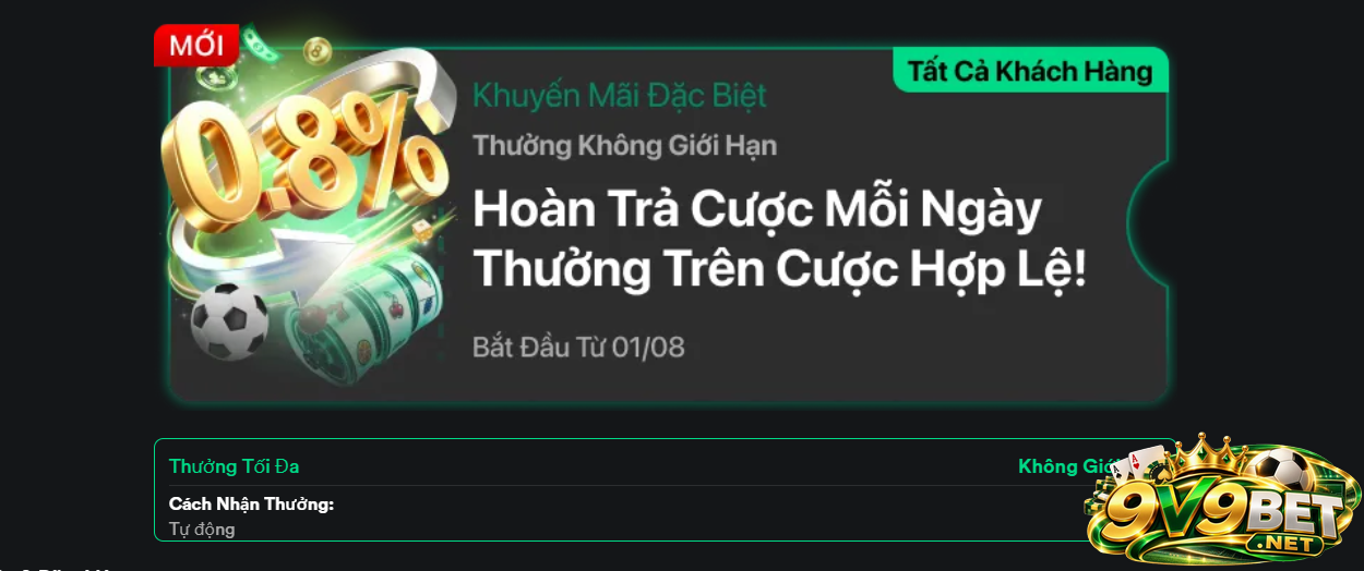 Tỷ lệ hoàn trả của V9BET khá cao đối với tất cả các sản phẩm giải trí