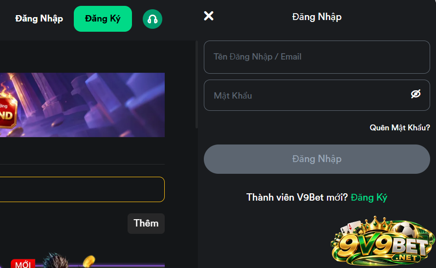 Người chơi đăng nhập vào tài khoản V9BET để thực hiện giao dịch nạp tiền 