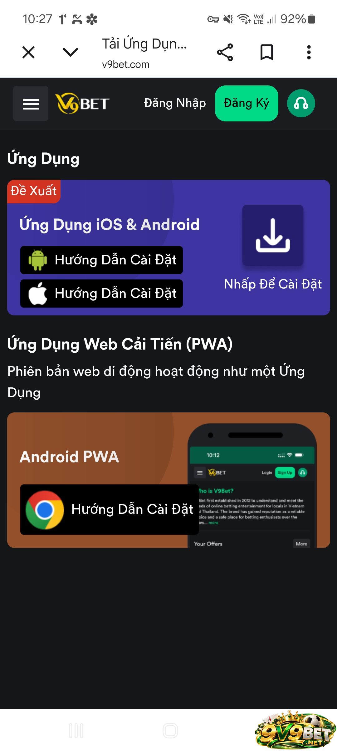 Truy cập website V9BET để tải app