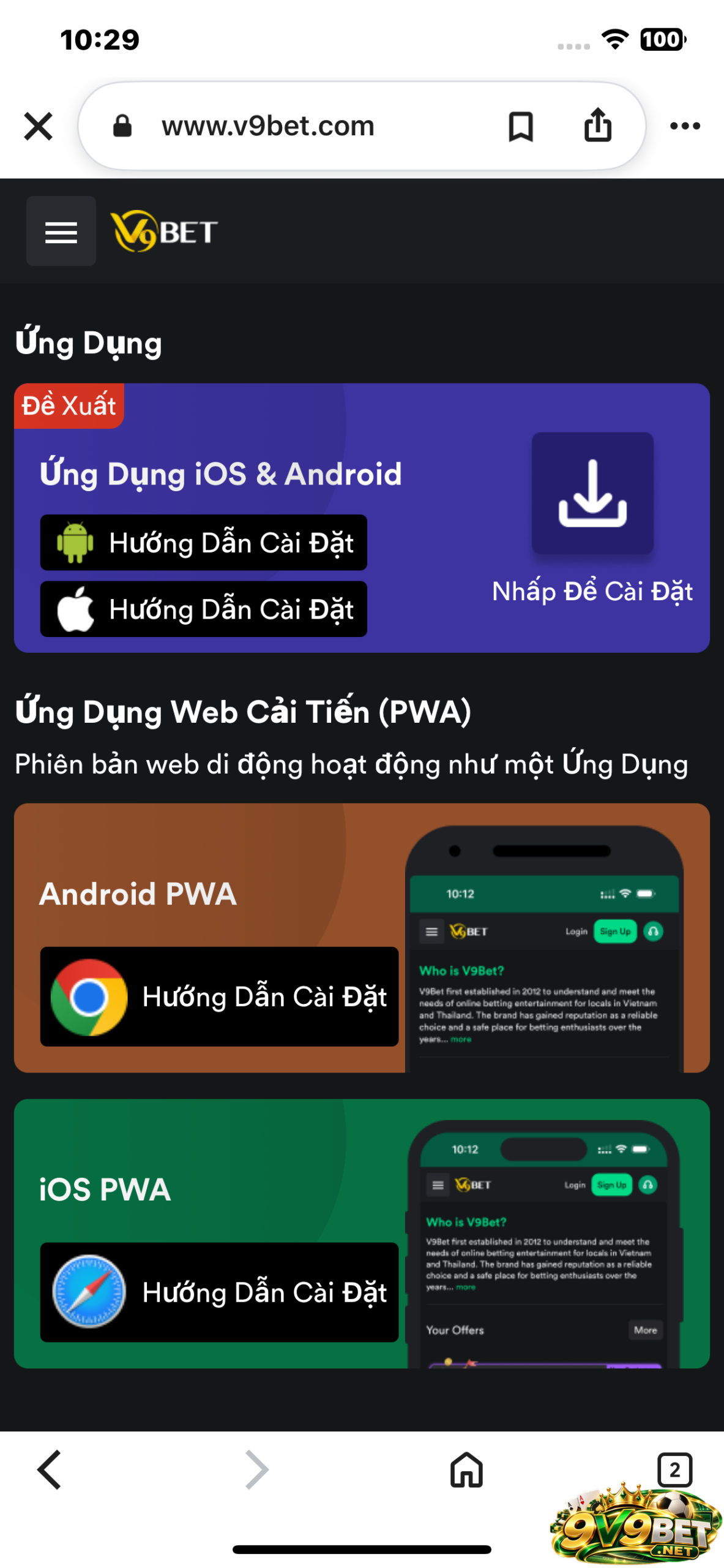 Truy cập vào website của V9BET