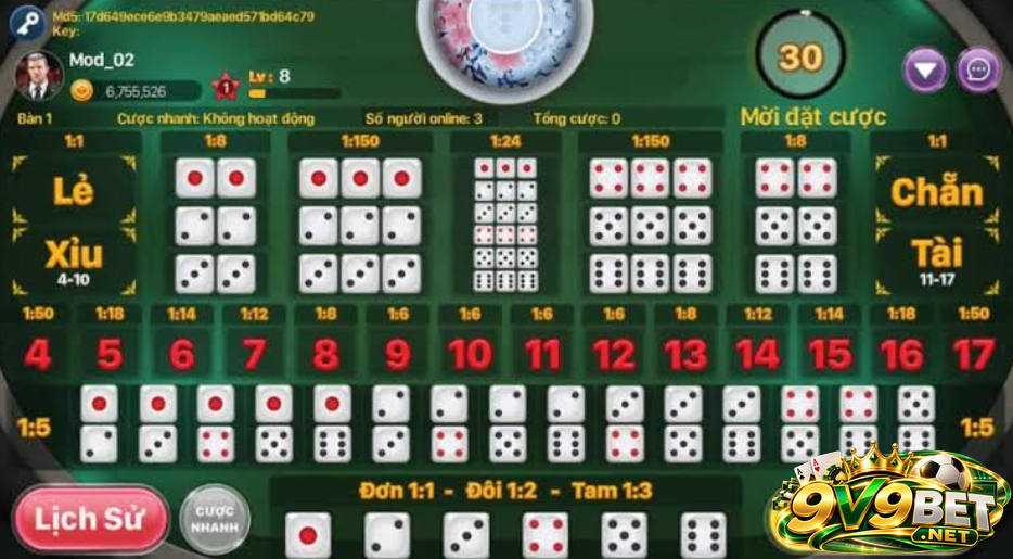 Người chơi cược điểm số cụ thể xuất hiện trên từng xúc xắc 