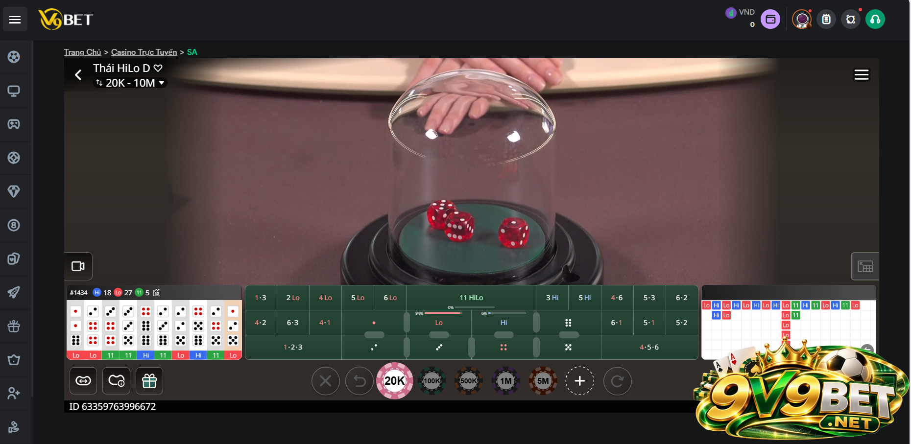 Người chơi cược cho cửa Tài trong Sicbo V9BET 