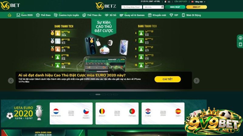 Ứng dụng V9BET trên điện thoại thiết kế theo phong cách hiện đại